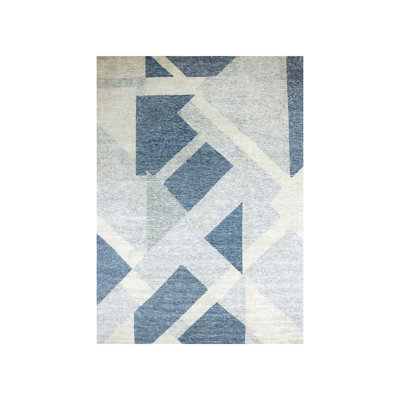12'1" x 18'4" New Hand Knotted Blue Wool Rectangle Oriental Rug - MOA10279420