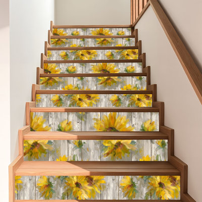 Papier peint auto-adhésif et amovible à motif de tournesol peint à la main tournesol auto-adhésif et amovible 17,7 po x 118 po (45 x 300 cm)