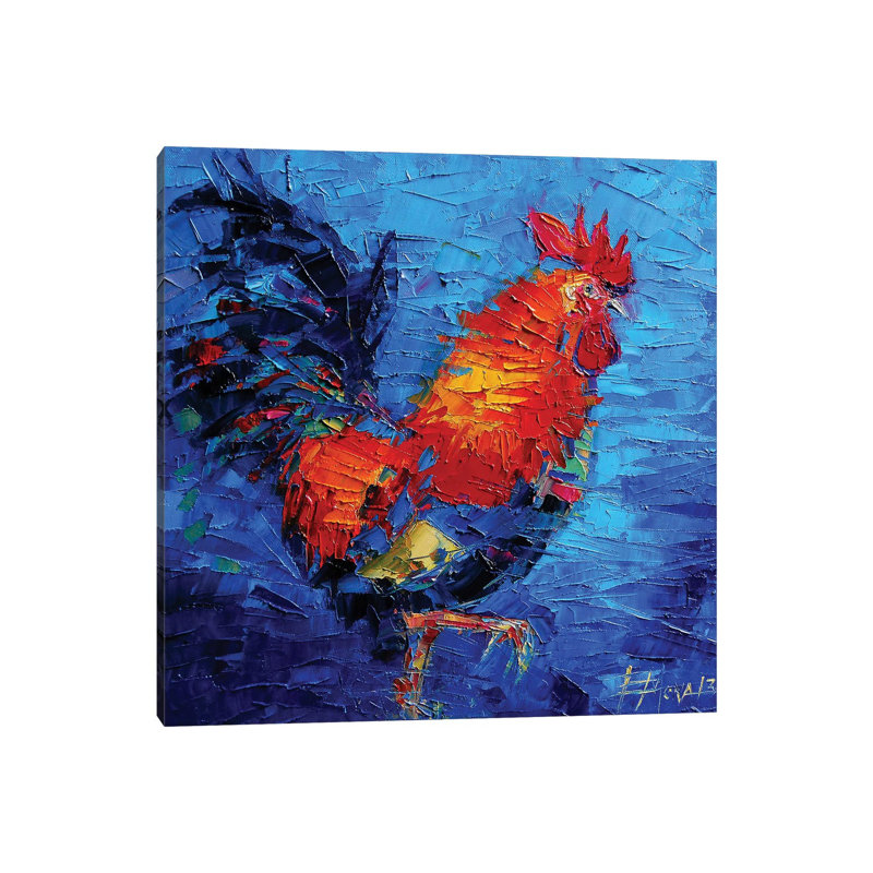 Abstract Colourful Rooster by Mona Edulesco - Wrapped Canvas Painting, 30.48cm H x 30.48cm W x 1.91cm D