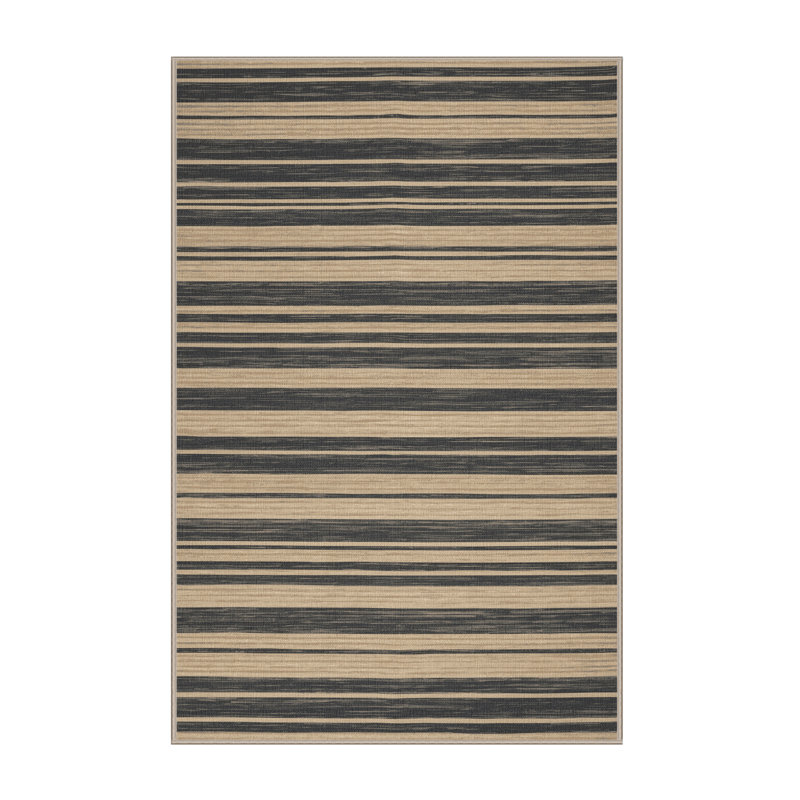 Machine Washable Horizontal Stripes Brown Area Rug, Rectangle 2' x 3'