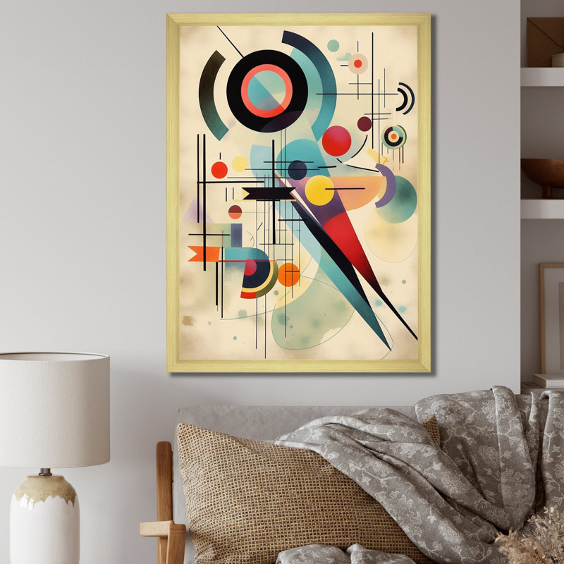 Chef-d'œuvre géométrique sur toile, H 32 po x l 24 po x P 1 po, Encadrement doré