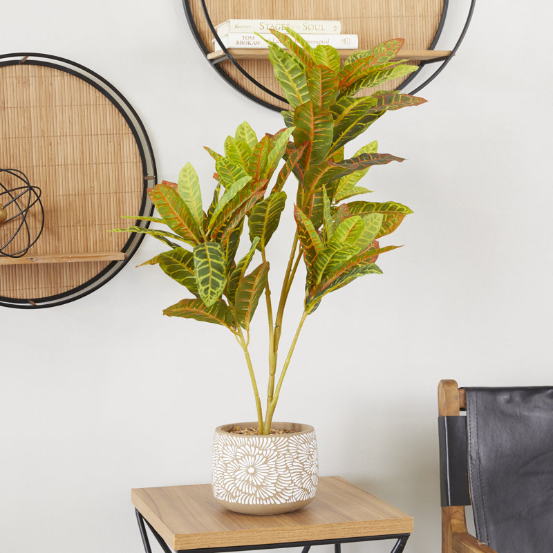 30'' Faux Crotons Plant in Cement Pot