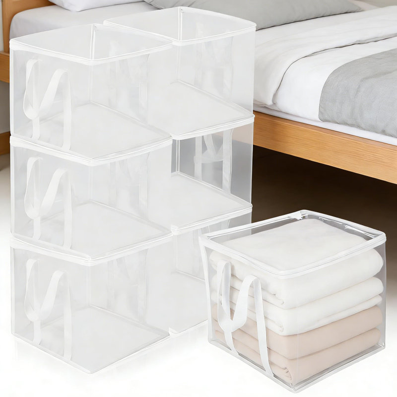 Heavy-Duty Clear Storage Bags With Zipper, 6-Pack 12X12x12 Inch Organizer Bins With Reinforced Handles For Clothes, Linens, Shoes, Moving Supplies, And Closet Organization
