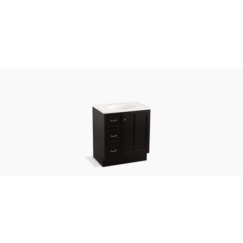 Meuble-lavabo de 30 po avec porte-pieds Damask®, 1 porte et 3 tiroirs à gauche, Batiste noire