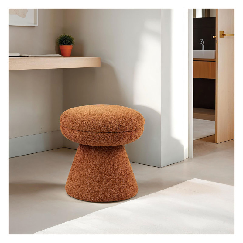 Tabouret décoratif contemporain en forme de champignon avec revêtement en tissu Teddy, tabouret à piédestal brun pour le salon
