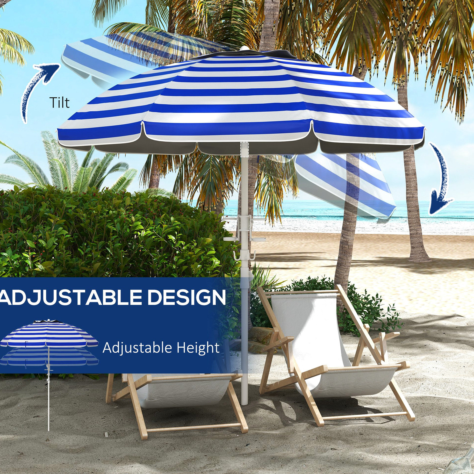 Highland Dunes Beach Umbrella With Tilt Function And Adjustable Height ...