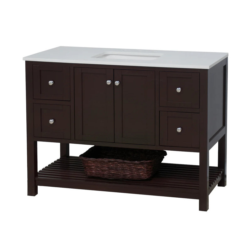 Ensemble de meuble-lavabo simple 48 po Binne, Chocolat, Blanc d'ingénierie