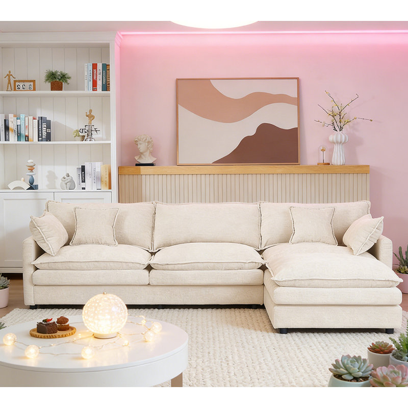 Canapé-lit 3 places confortable avec repose-pieds mobile, Beige