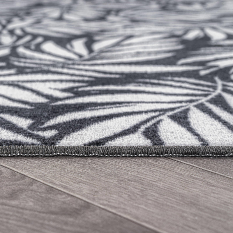 Tapis gris anthracite lavable à la machine Palm Leaf, Gris anthracite, 2 pi x 10 pi