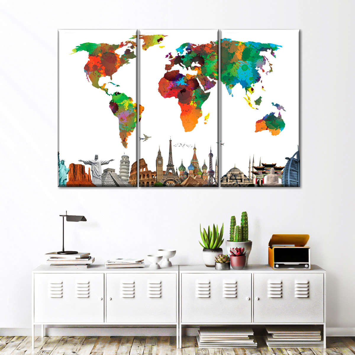 Trinx Color Splash World Map 3 Pieces | Wayfair