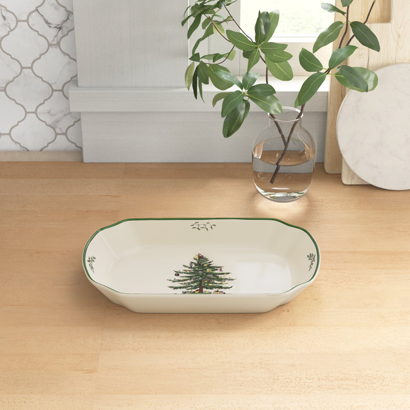 Spode Christmas Tree Rect Scalloped Tray