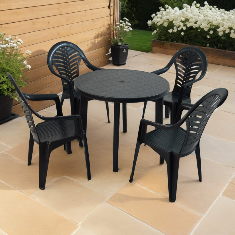 Revello Round Table with 4  Chairs Garden Set, Anthracite