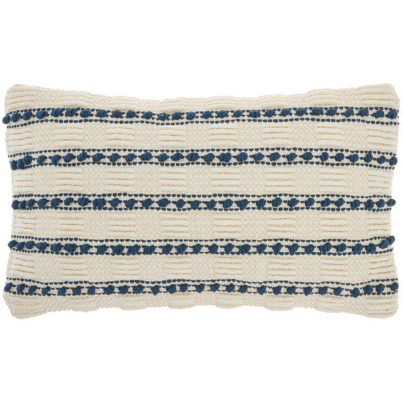 Navy and Ivory Embroidered Rectangular Throw Pillow 12" x 20"