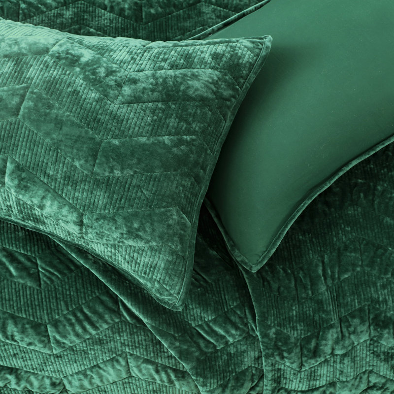 King Forest Green Velvet Diamond Quilt Set