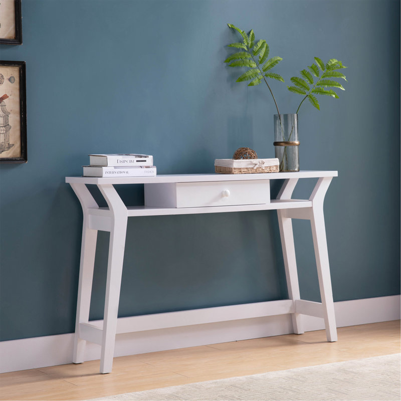 White Console With One Drawer And Two Side Shelf Furnishings Modern Shelves - Glinting