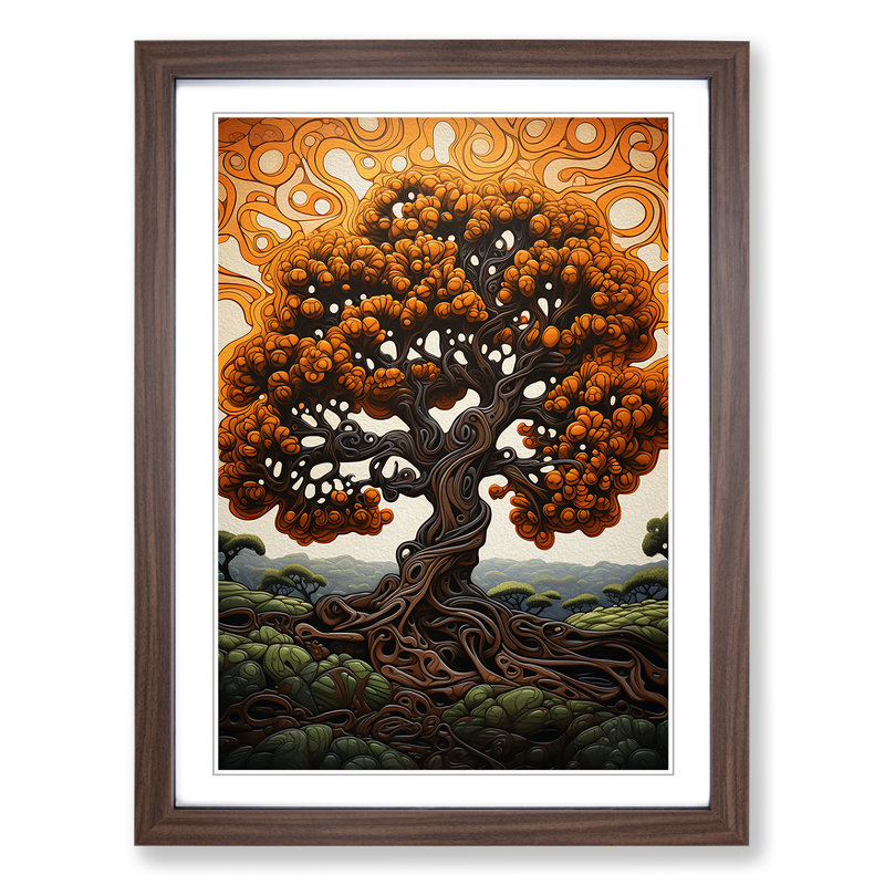 Oak Tree Contemporary - Single Picture Frame Print on Wood, Walnut , 64cm H x 46cm W x 2cm D