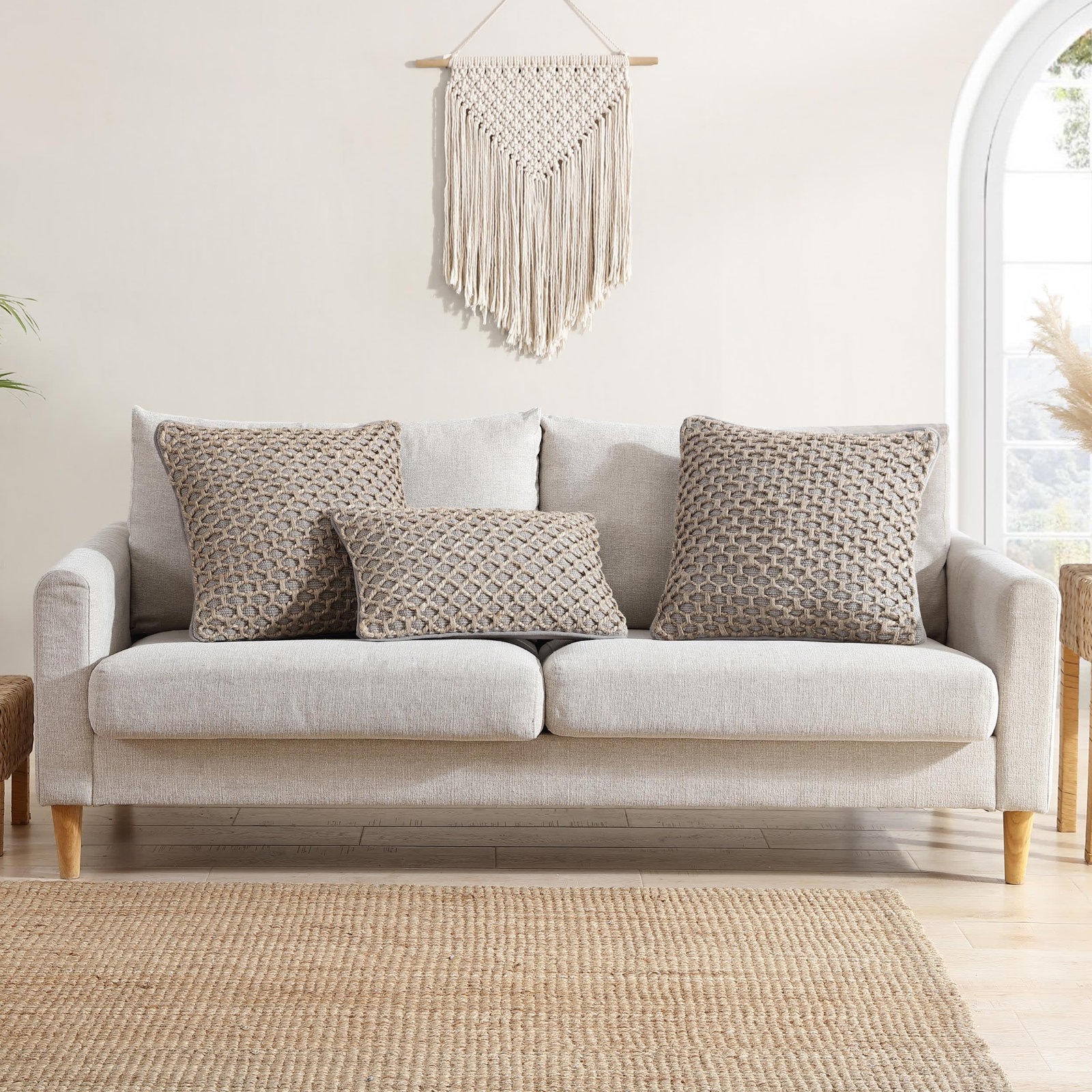 Ablo Textured Cotton Throw Pillow, Gray/Natural, Rectangular 12"H x 20"W