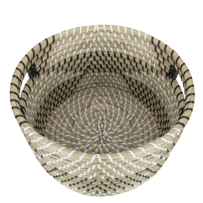 Set of 3 Beige and White Wicker Storage Baskets