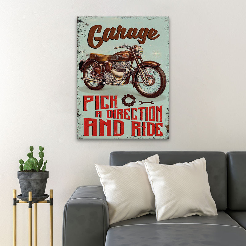 A Motorcycle - Garage Pich A Direction And Ride - 1 Piece Rectangle Graphic Art Print On Wrapped Canvas, 36" H x 24" W x 2" D