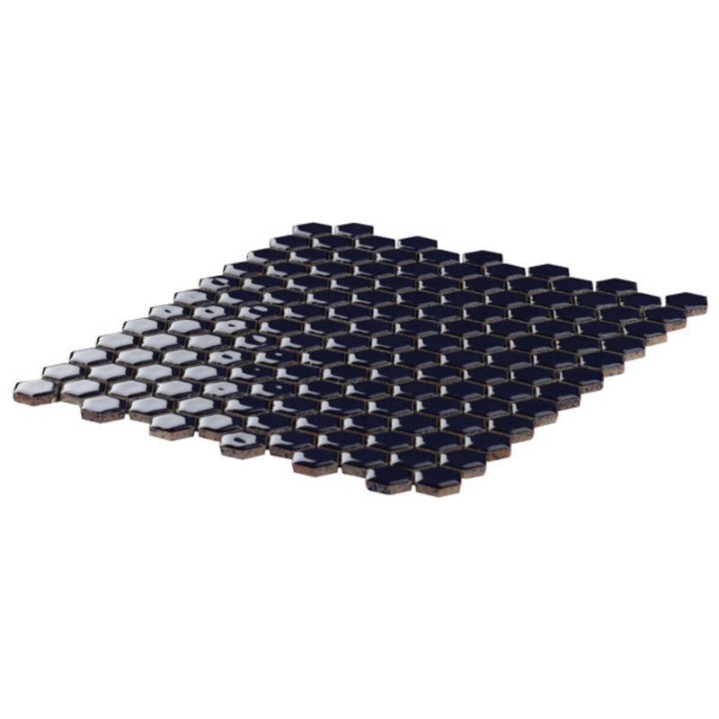 Eden 1" Rimmed Hexagon Polished Porcelain Mosaic Tile, Midnight Blue
