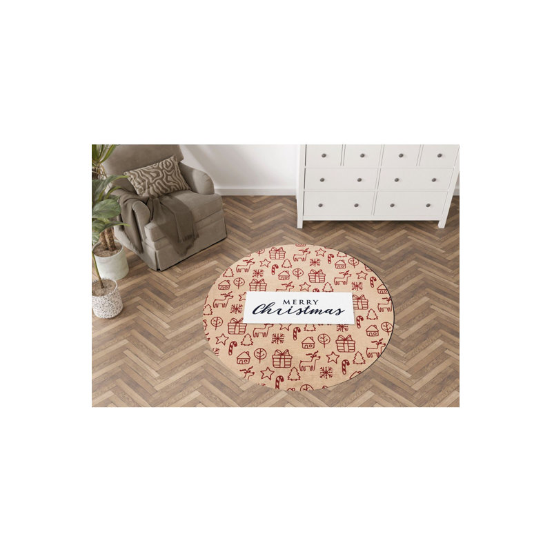 Tapis décoratif rond rond lavable à la machine Christmas, Rond 3 pi 3 po