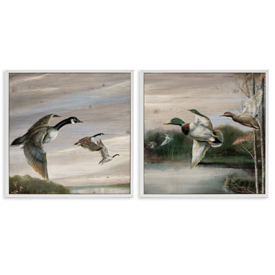 Oies et canards dans la nature, ensemble de 2 giclées encadrées, design par Ruane Manning
