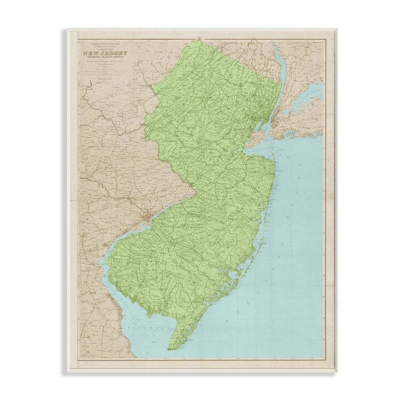 Carte de l'État du New Jersey, H 14 po x l 11 po, Giclée encadrée noir minuit