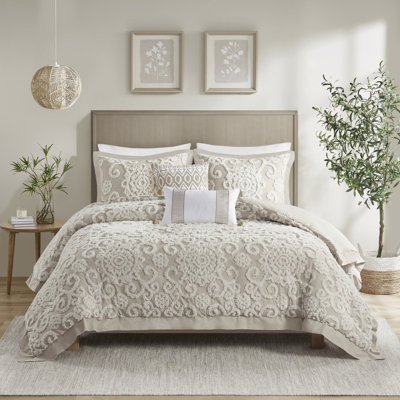 Luxurious Comfort Cotton Duvet Set For King Bed Serenity Embroidery In Taupe