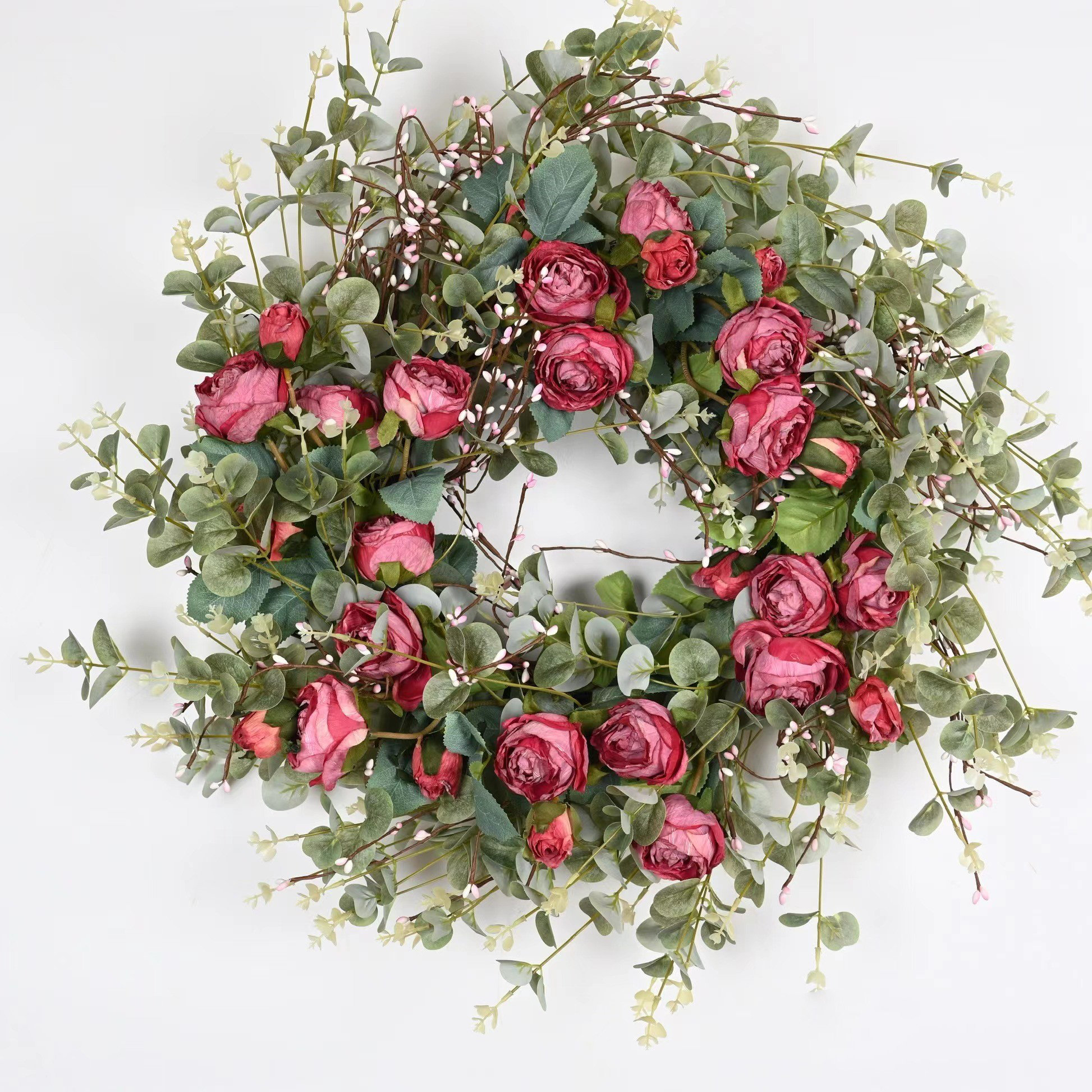 The Holiday Aisle® 26" Artificial Everyday Eucalyptus Berry Rose Floral Front Door Wreath For Wedding Party Home Decor & Reviews | Wayfair