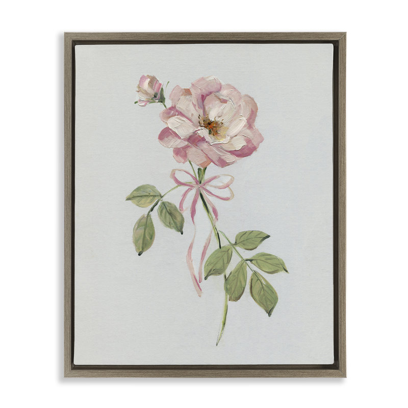 Zinnia rose avec ruban, H 21 po x l 17 po, Cadre flottant orme Montalcino