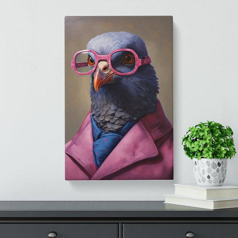 Pigeon With Glasses - No Frame Print, 76cm H x 50cm W x 3cm D