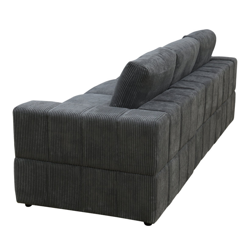 Canapé modulaire 3 pièces en tissu de qualité supérieure, Velours côtelé gris foncé, H 37 po x l 104 po x P 36 po