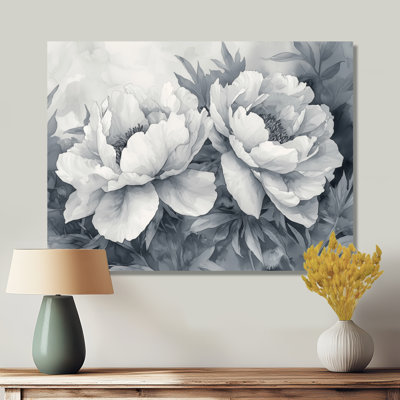 Pivoines en gris classique III - pivoines, art mural
