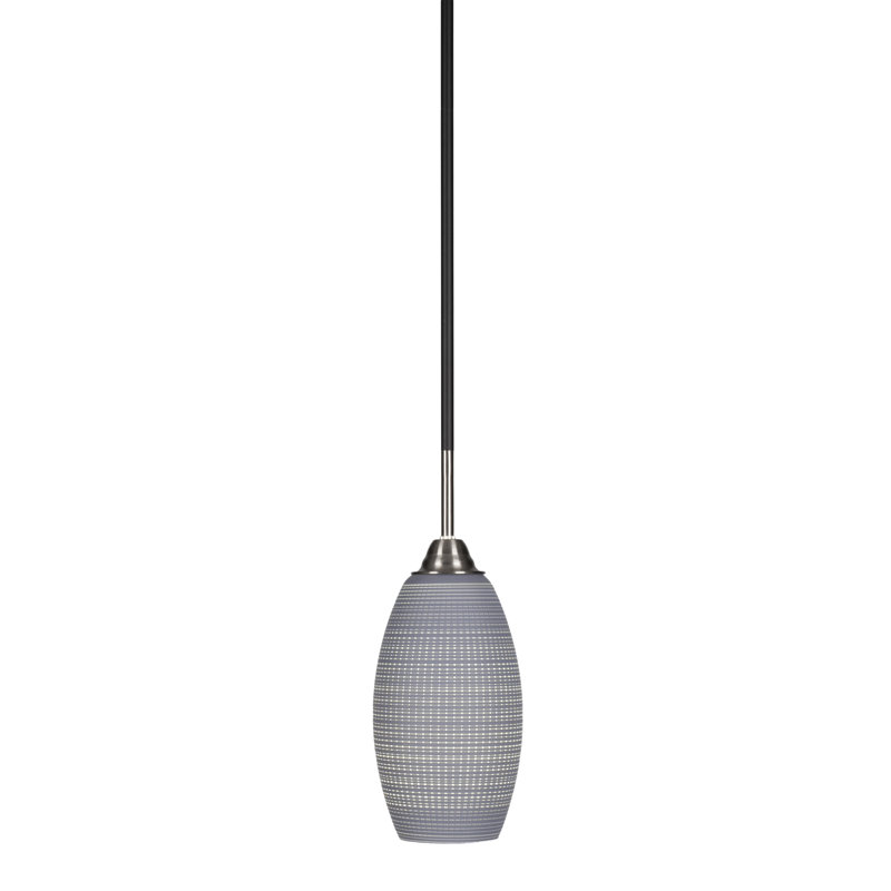 Chessani Paramount Stem Hung Pendant Shown In Matte Black & Brushed Nickel Finish With 5.5" Glass, Gray Matrix