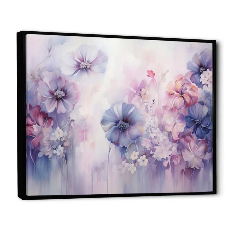 Impression sur toile mauve et mystique mauve, Cadre flottant noir, H 30 po x l 40 po x P 1,5 po