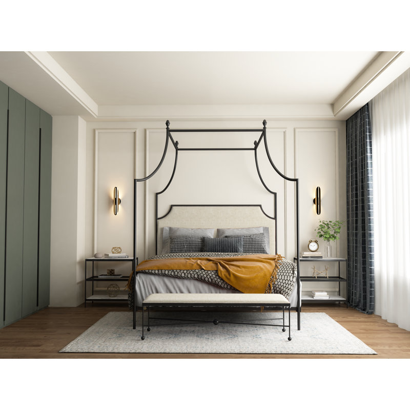 337 Flying Arch Canopy Bed | Complete Canopy, King, Gloss Black/White
