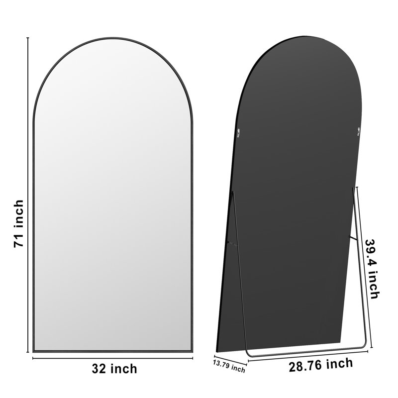 Large Arch Full Length Mirror with 3 Mounting Method, Black, 71" x 32"