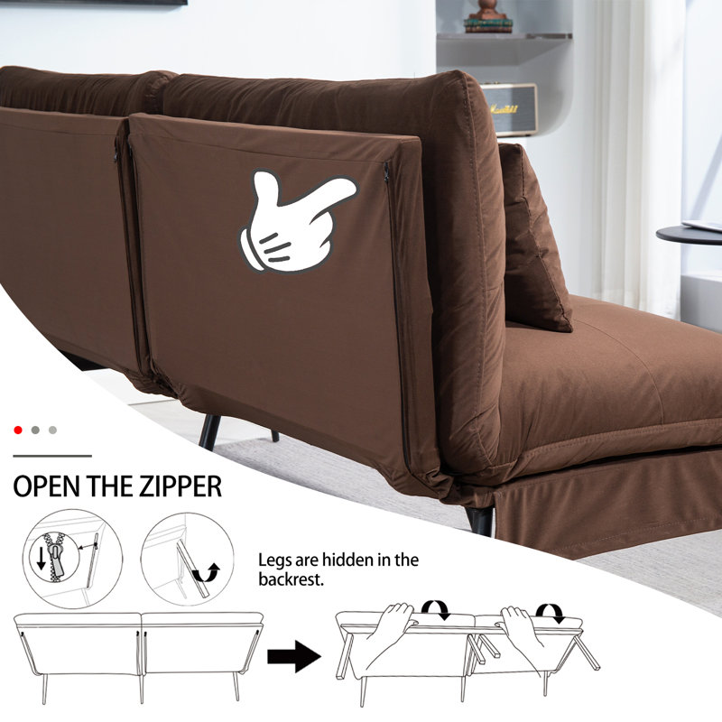 Upholstered Convertible Futon Loveseat Sleeper Sofa Bed, Brown Polyester