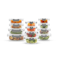 NutriChef 2 Sets of 62.07oz Stackable Premium Glass Meal-prep Food Container  W/ Airtight Locking Lid 