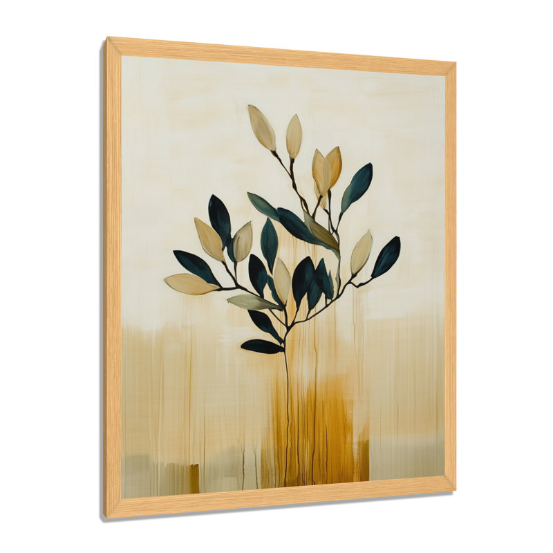 Murmures d'olivier en anthracite III - Tableau botanique vert neutre encadré, 32" H x 24" W, Cadre naturel