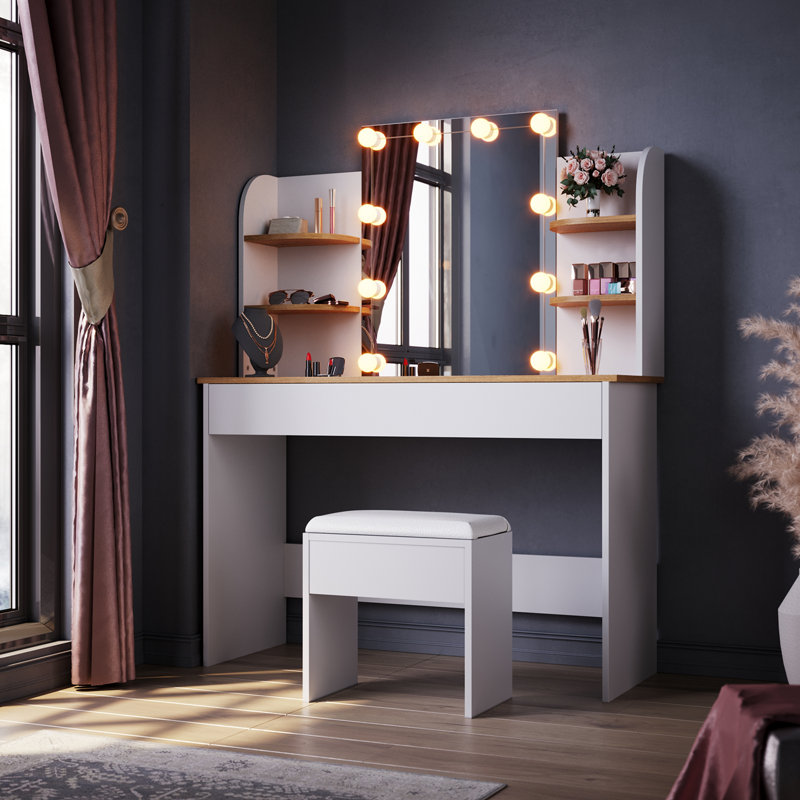 Sehana Dressing Table with Mirror, White/Oak