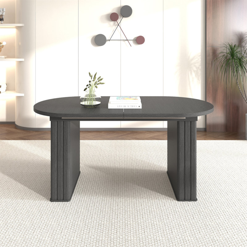 Table de salle à manger extensible pour 4 à 8 personnes, table de cuisine ovale avec base en bois pour le salon familial (noir)
