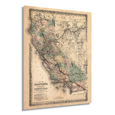 «1876 California Map», art mural sur papier