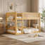 Lit superposé simple au-dessus d'un lit simple avec tablettes de rangement, lit superposé bas avec garde-corps en rotin, naturel-596845988