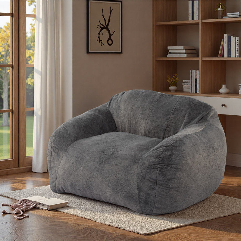 Fauteuil à billes d'intérieur, fausse fourrure grise