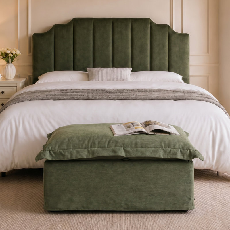 Repose-pieds rembourré rectangulaire avec rangement, Vert