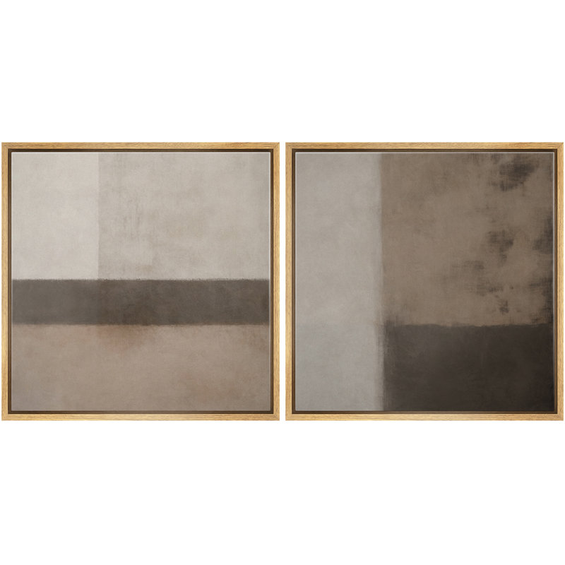 «Neutral Geometric Abstract», ensemble d'art mural encadré abstrait moderne minimaliste, H 16 po x l 32 po