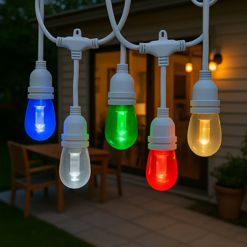Guirlande lumineuse d'extérieur à DEL S14 avec télécommande, 24 pieds RVB, 12 ampoules incassables sur fil, Blanc