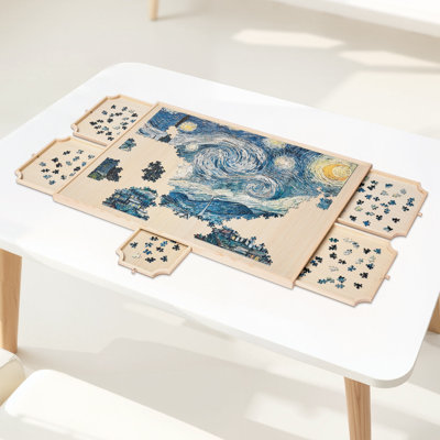 Puzzle Board with Drawer Cover Portable Wooden Jigsaw