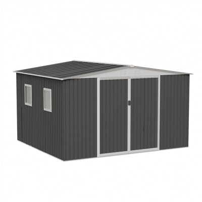Remise de jardin 12 x 10 pi en métal avec porte coulissante et 4 fenêtres avec toit Apex